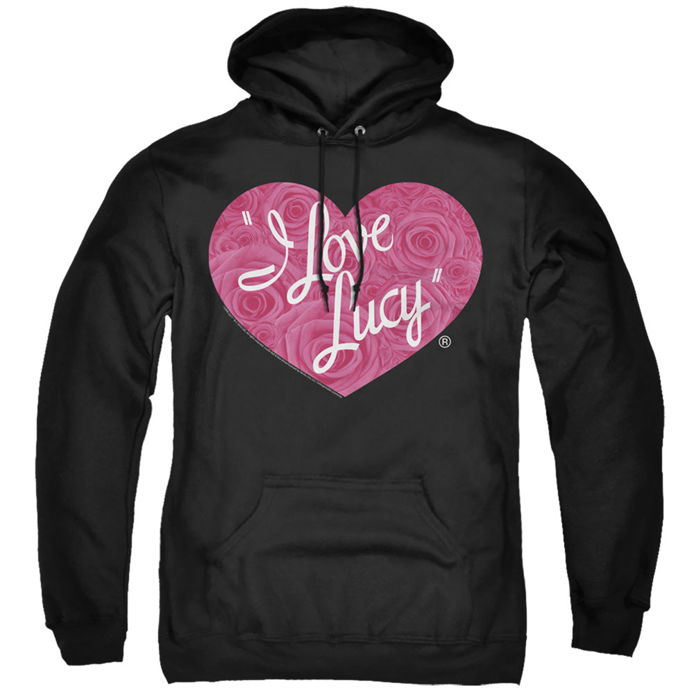 I LOVE LUCY/FLORAL LOGO - ADULT PULLOVER HOODIE - BLACK
