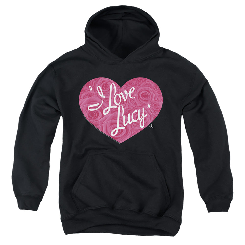 I LOVE LUCY/FLORAL LOGO - YOUTH PULLOVER HOODIE - BLACK