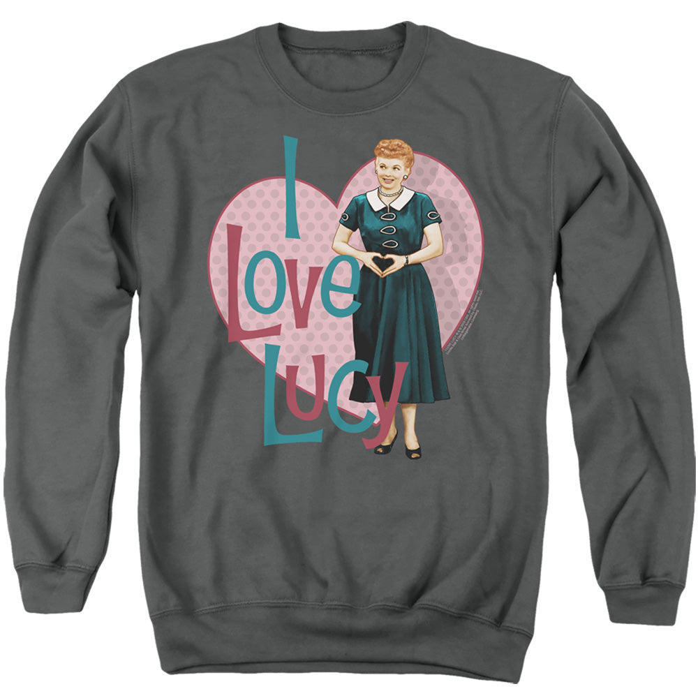 I LOVE LUCY/HEART YOU - ADULT CREWNECK SWEATSHIRT - CHARCOAL