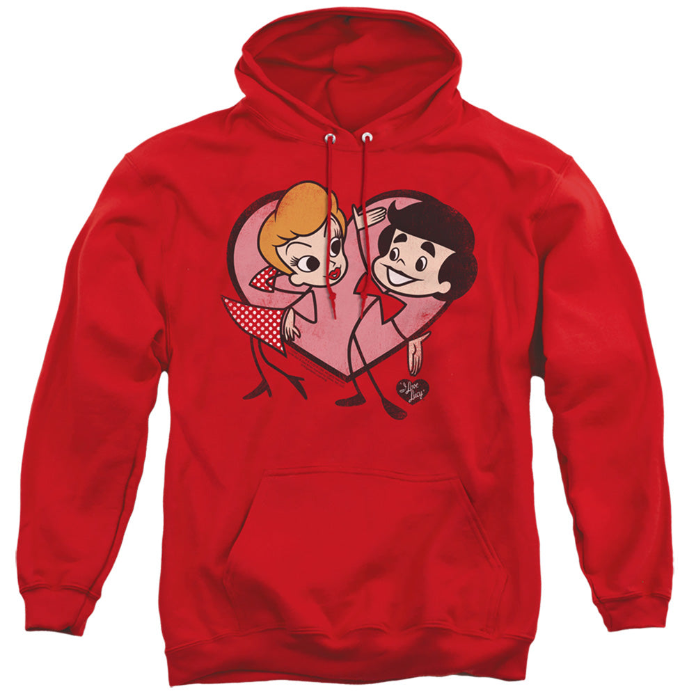 I LOVE LUCY/CARTOON LOVE - ADULT PULLOVER HOODIE - RED