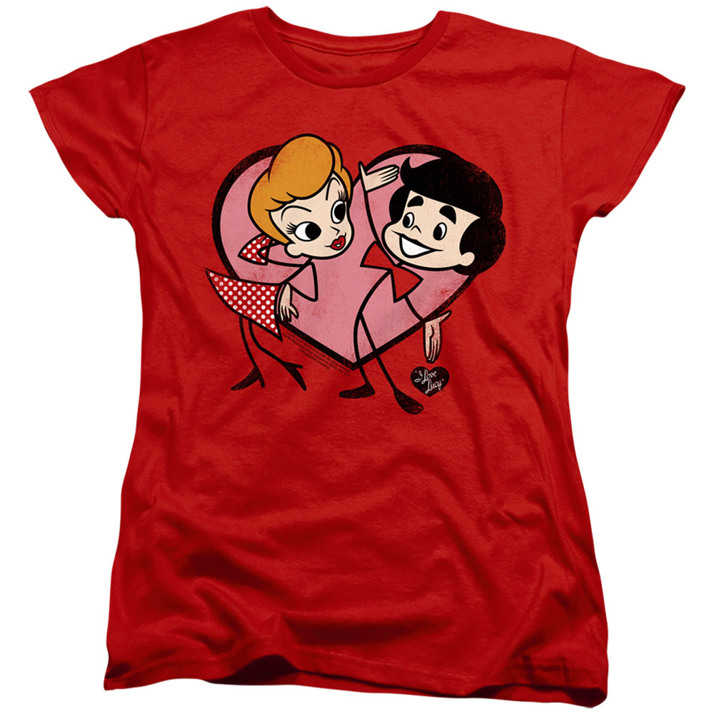I LOVE LUCY/CARTOON LOVE - S/S WOMENS TEE - RED