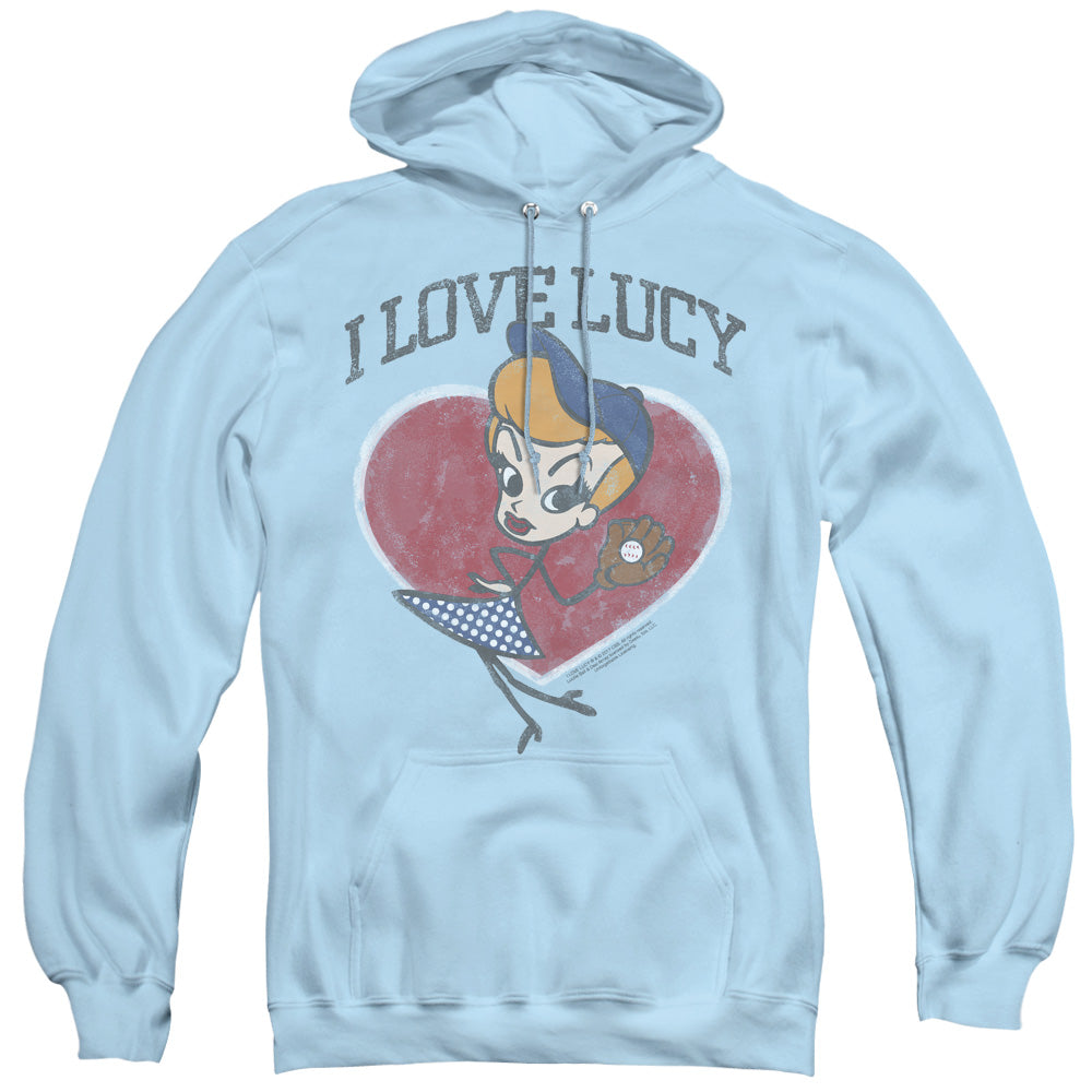 I LOVE LUCY/BASEBALL DIVA - ADULT PULLOVER HOODIE - LIGHT BLUE