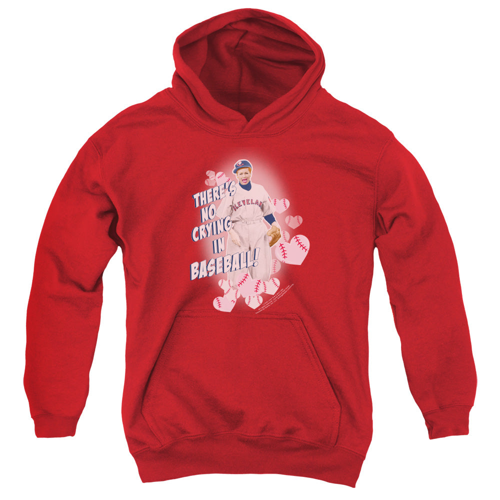 I LOVE LUCY/NO CRYING IN BASEBALL - YOUTH PULLOVER HOODIE - RED