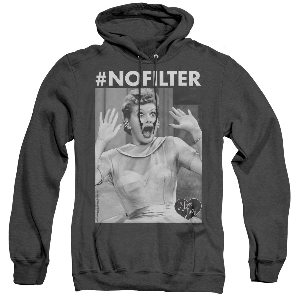 I LOVE LUCY/NO FILTER - ADULT HEATHER HOODIE - BLACK