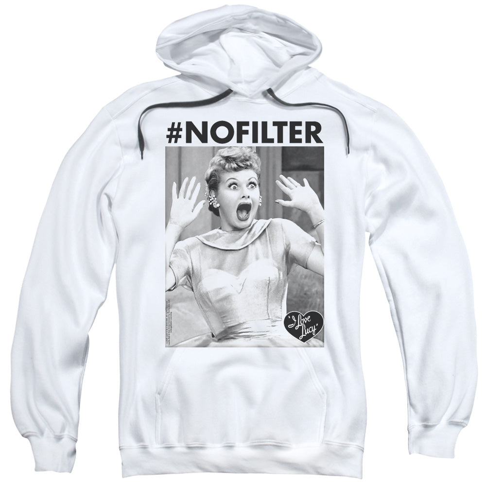 I LOVE LUCY/NO FILTER - ADULT PULLOVER HOODIE - WHITE