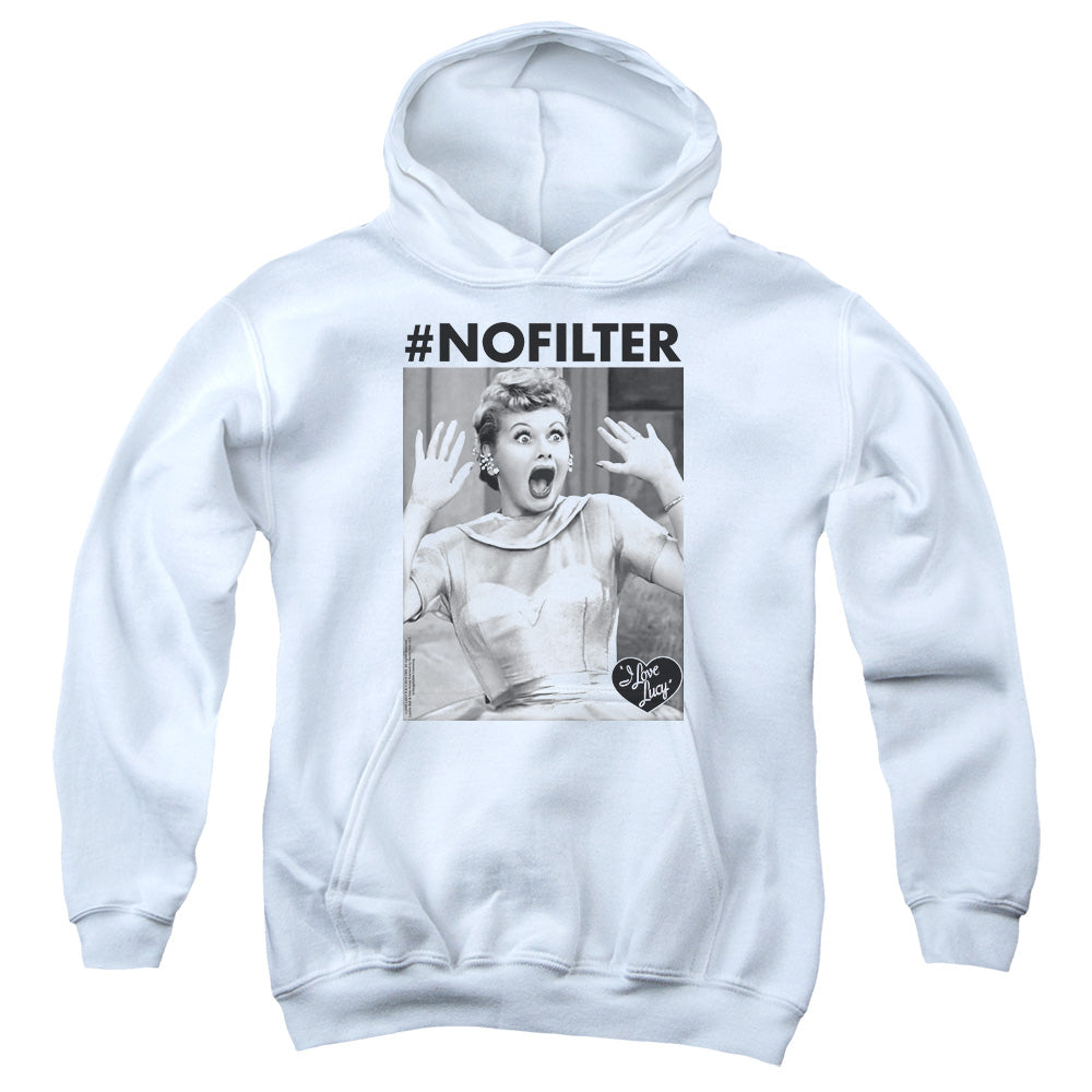 I LOVE LUCY/NO FILTER - YOUTH PULLOVER HOODIE - WHITE