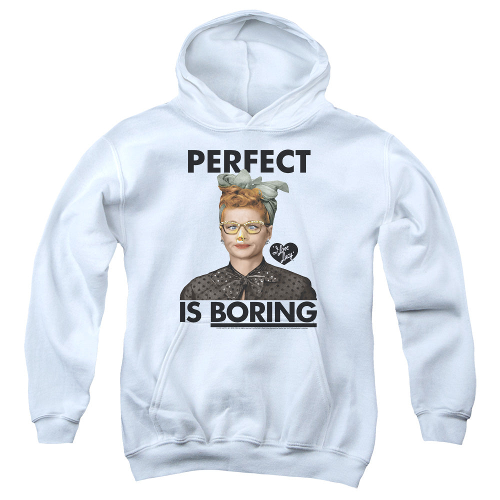 I LOVE LUCY/PERFECT IS BORING - YOUTH PULLOVER HOODIE - WHITE