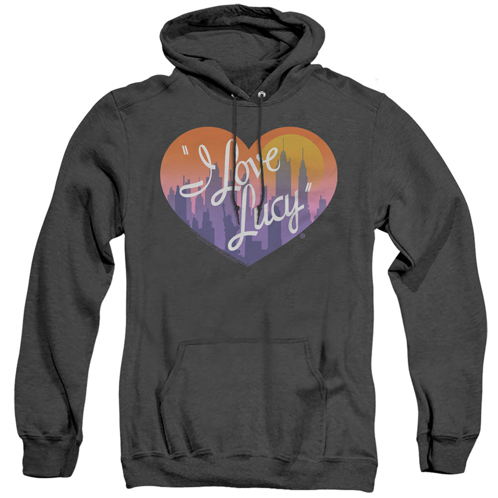 I LOVE LUCY/HEART OF THE CITY - ADULT HEATHER HOODIE - BLACK