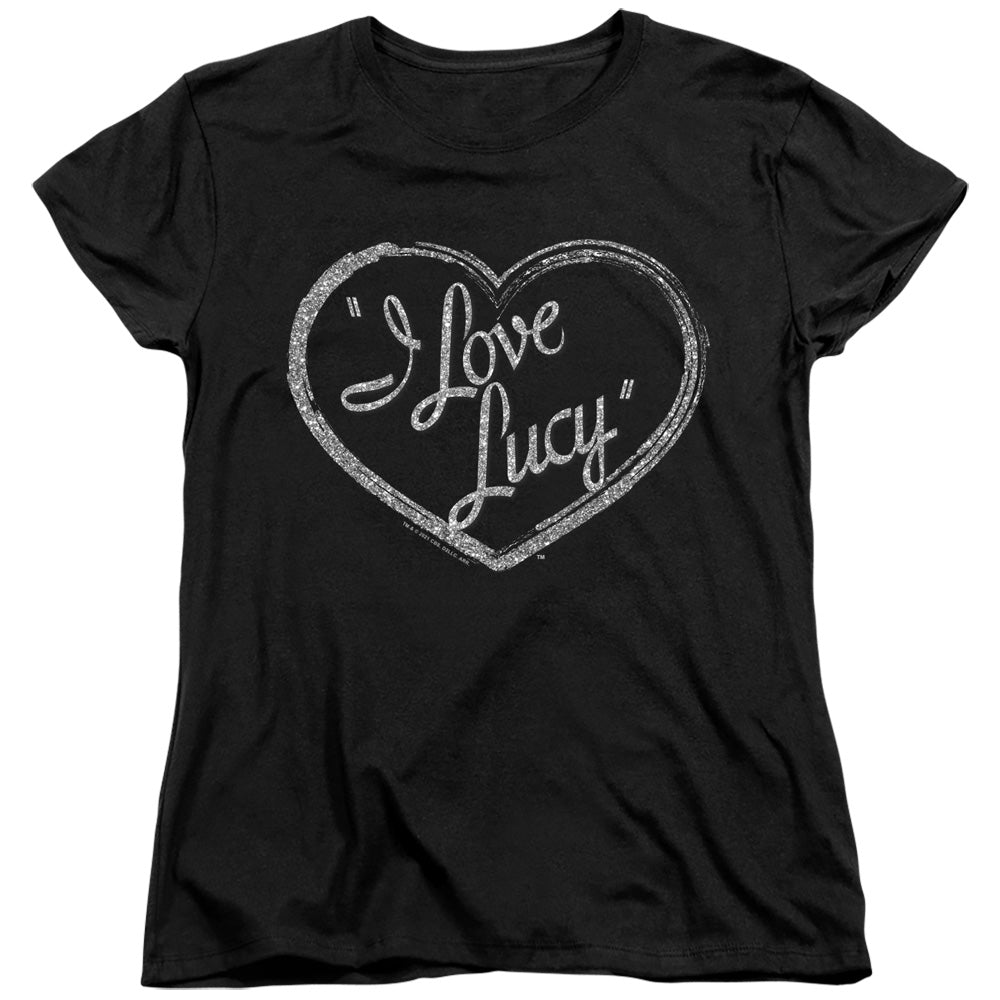 I LOVE LUCY/GLITTER LOGO - S/S WOMENS TEE - BLACK
