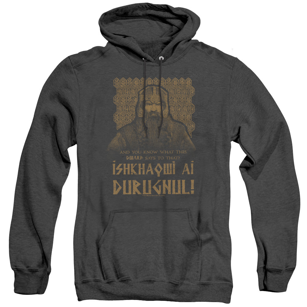 LORD OF THE RINGS/ISHKHAQWI DURUGNUL - ADULT HEATHER HOODIE - BLACK