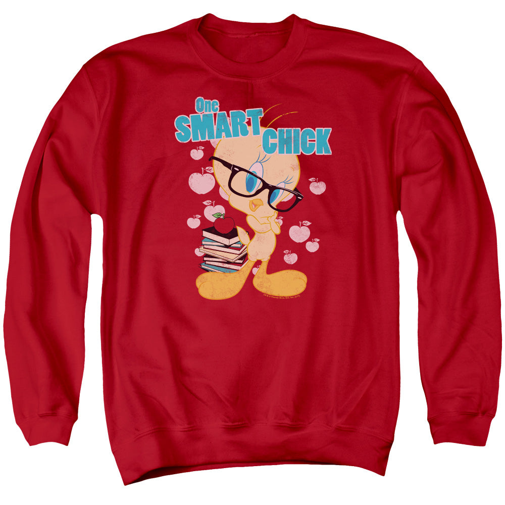 LOONEY TUNES/ONE SMART CHICK - ADULT CREWNECK SWEATSHIRT - RED
