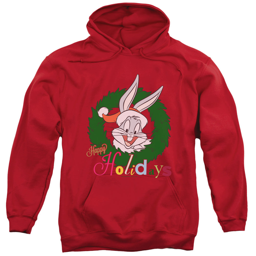 LOONEY TUNES/HOLIDAY BUNNY - ADULT PULLOVER HOODIE - RED