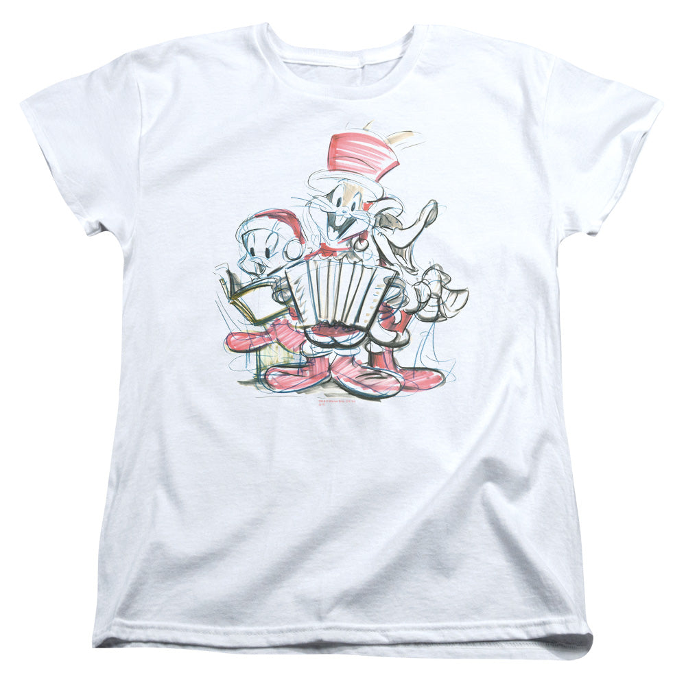 LOONEY TUNES/HOLIDAY SKETCH - S/S WOMENS TEE - WHITE