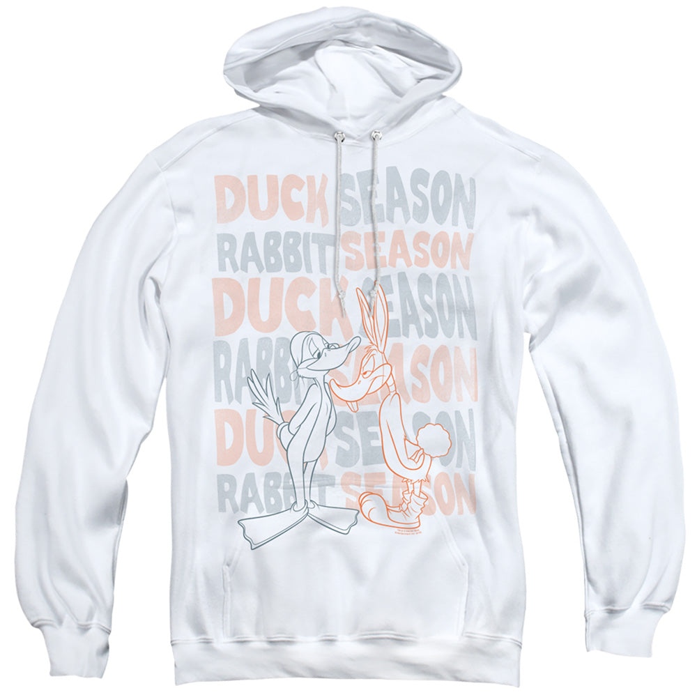 LOONEY TUNES/DUCK SEASON RABBIT SEASON - ADULT PULLOVER HOODIE - WHITE
