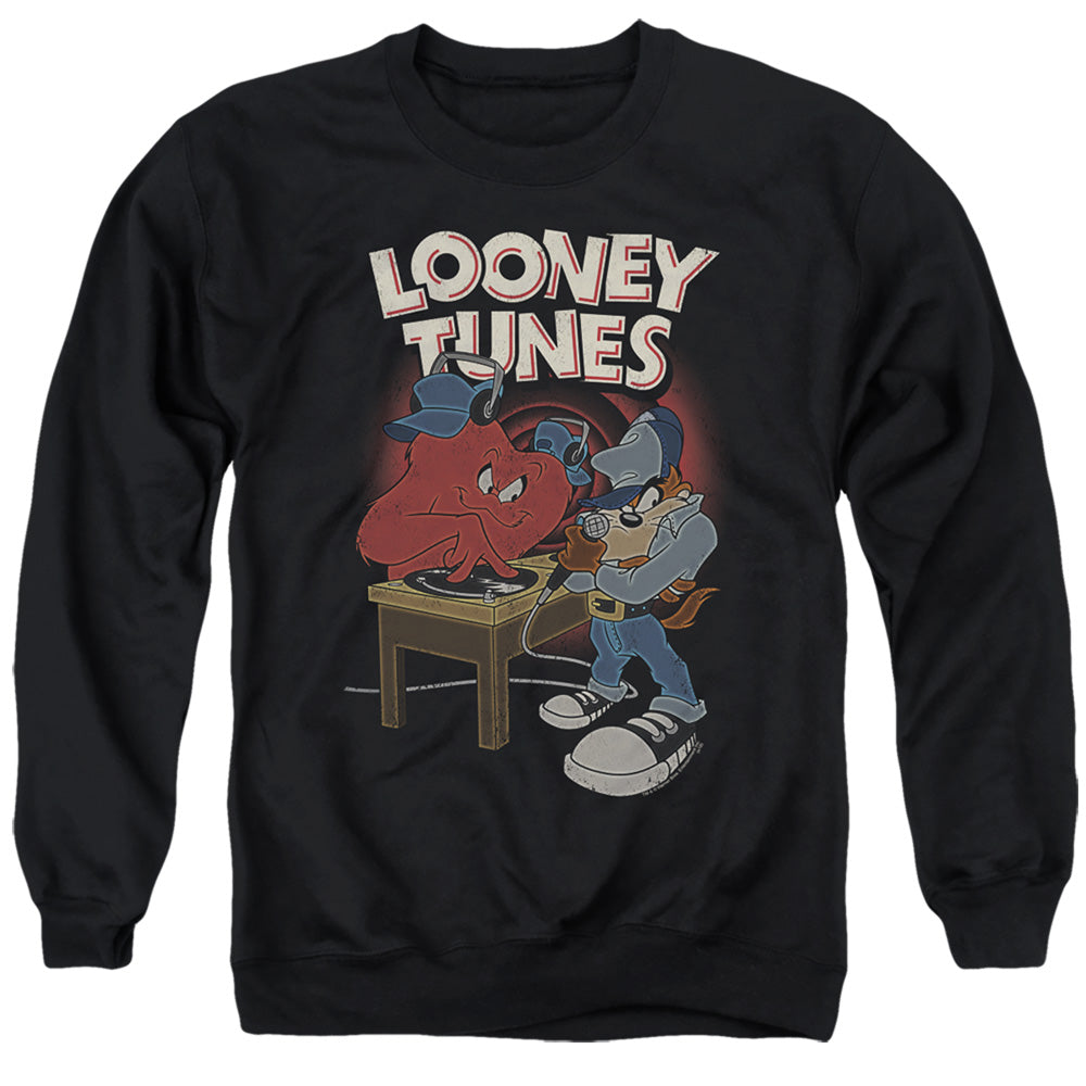 LOONEY TUNES/DJ LOONEY TUNES - ADULT CREWNECK SWEATSHIRT - BLACK