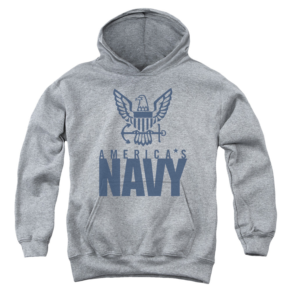 NAVY/EAGLE LOGO - YOUTH PULLOVER HOODIE - ATHLETIC HEATHER