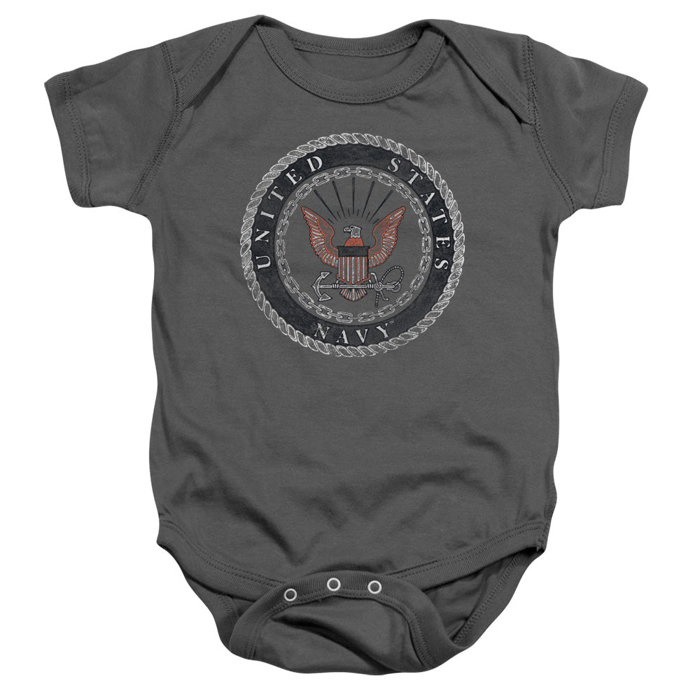 NAVY/ROUGH EMBLEM - INFANT SNAPSUIT - CHARCOAL