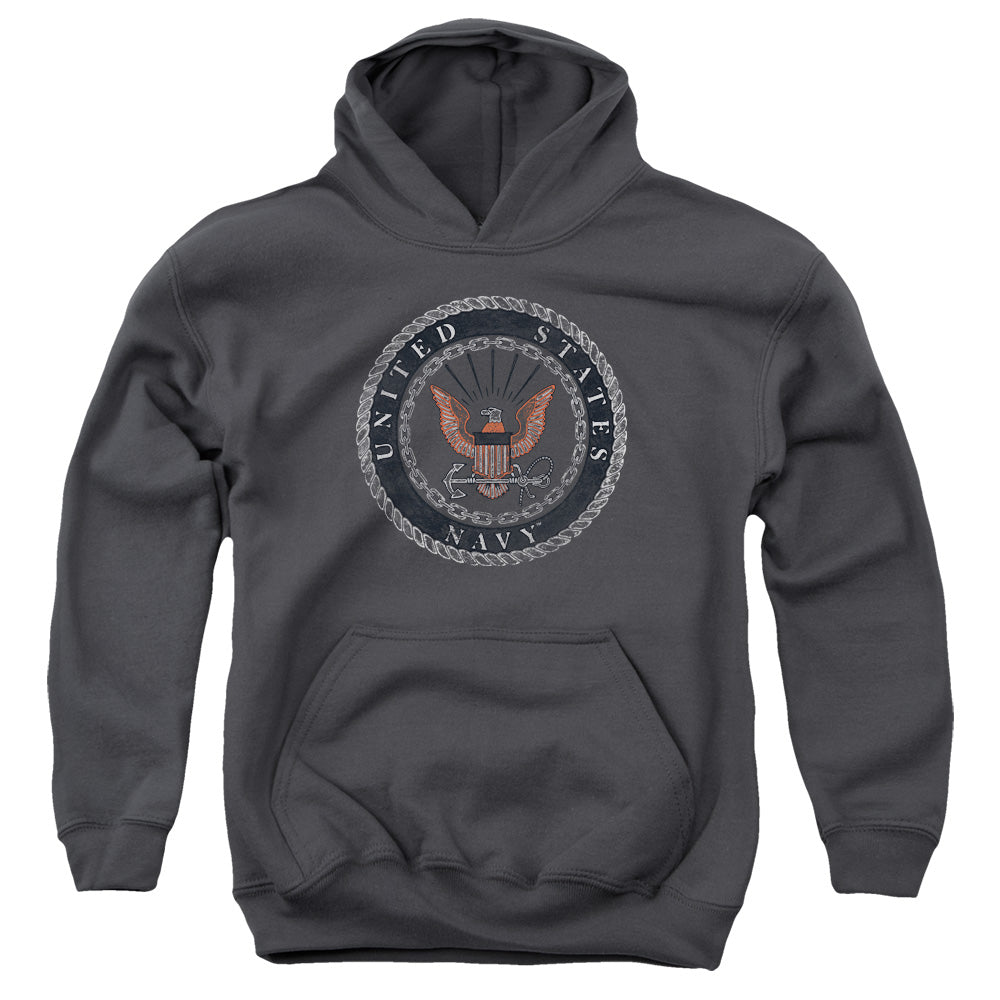 NAVY/ROUGH EMBLEM - YOUTH PULLOVER HOODIE - CHARCOAL