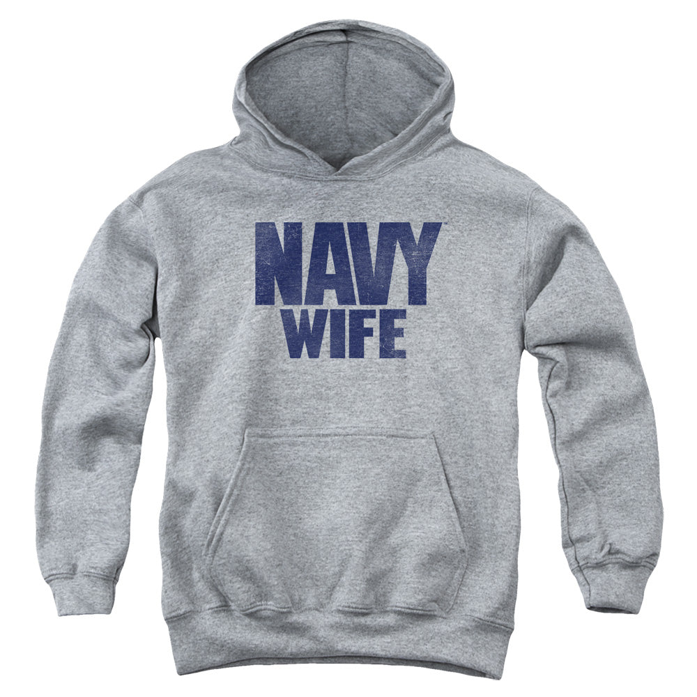 NAVY/WIFE - YOUTH PULLOVER HOODIE - ATHLETIC HEATHER