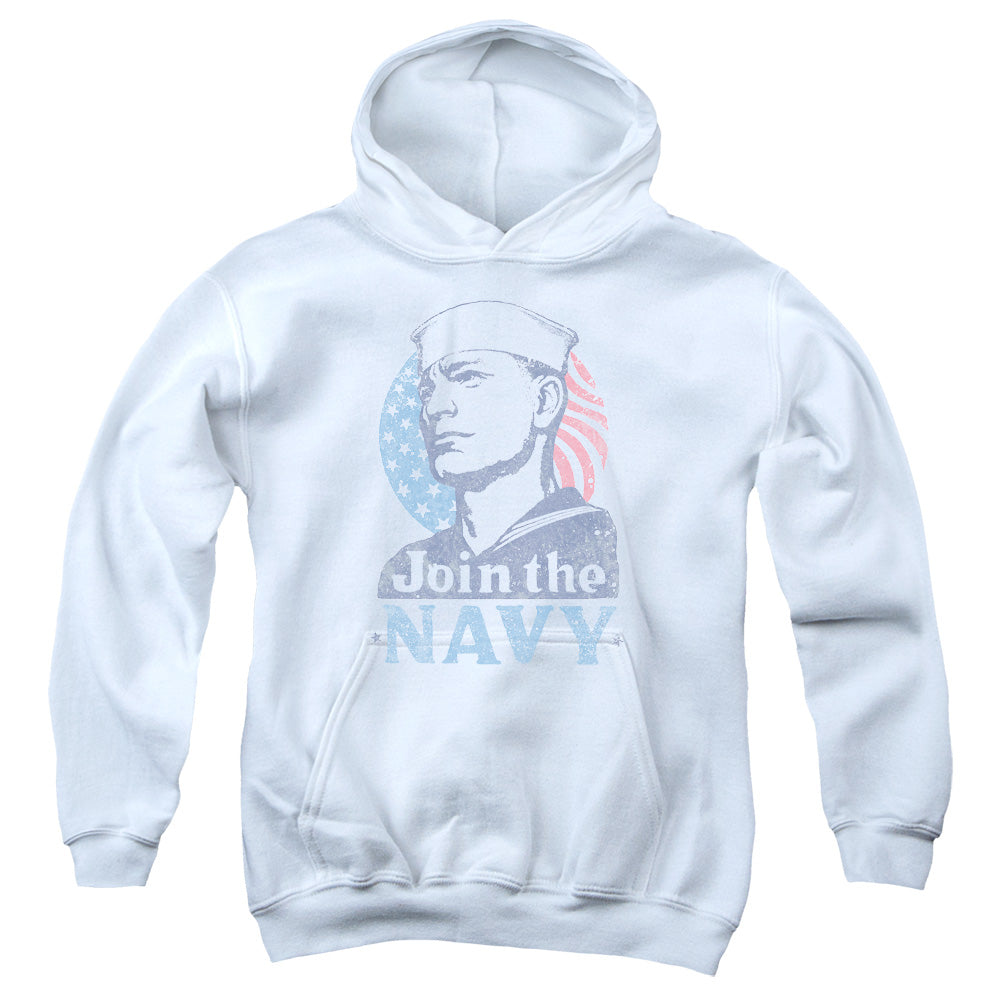 NAVY/JOIN NOW - YOUTH PULLOVER HOODIE - WHITE