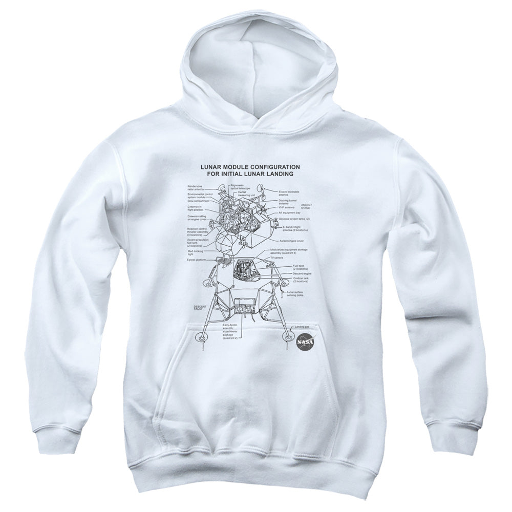NASA/LUNAR MODULE DIAGRAM - YOUTH PULLOVER HOODIE - WHITE