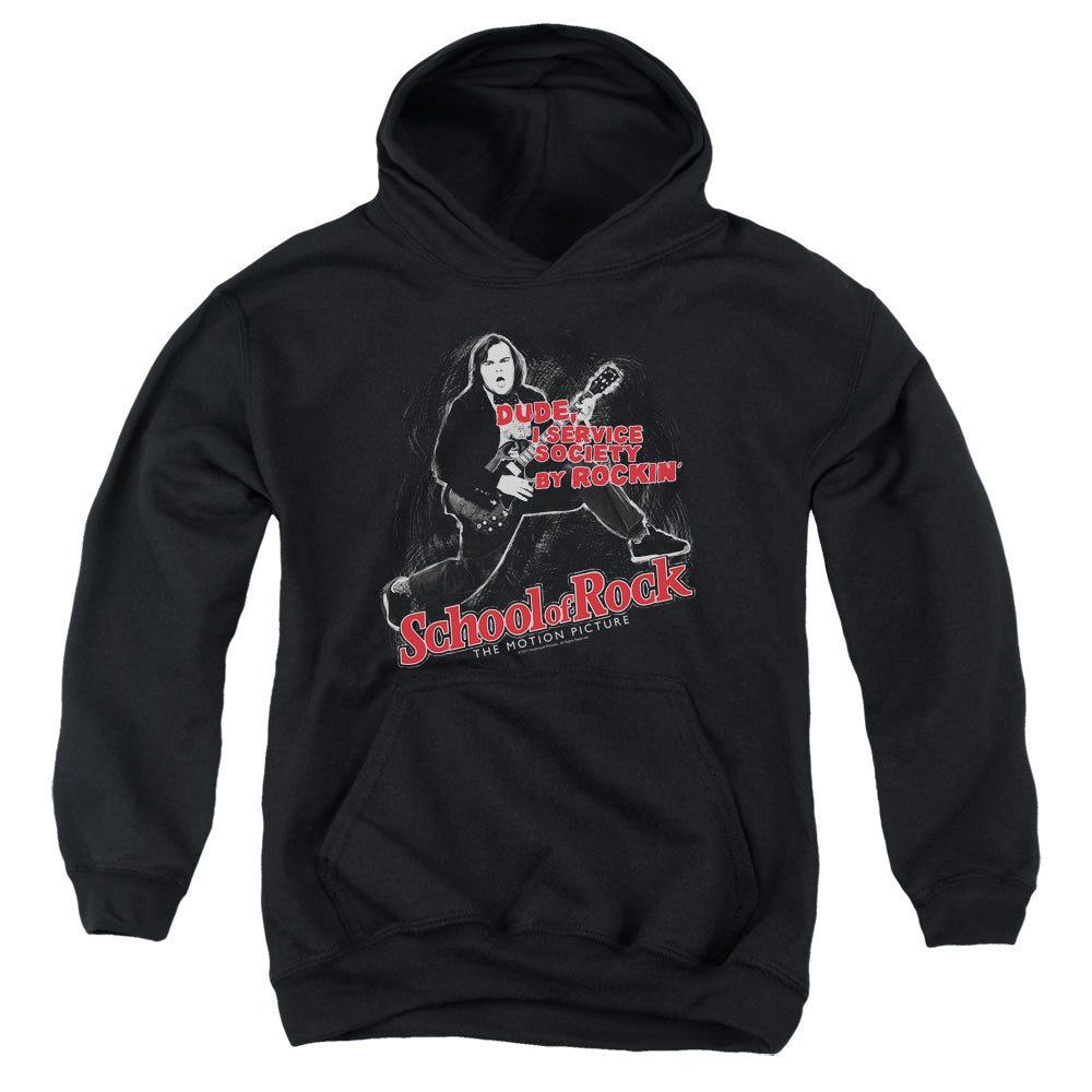 SCHOOL OF ROCK/ROCKIN - YOUTH PULLOVER HOODIE - BLACK