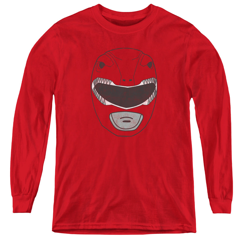 POWER RANGERS/RED RANGER MASK - YOUTH LONG SLEEVE TEE - RED
