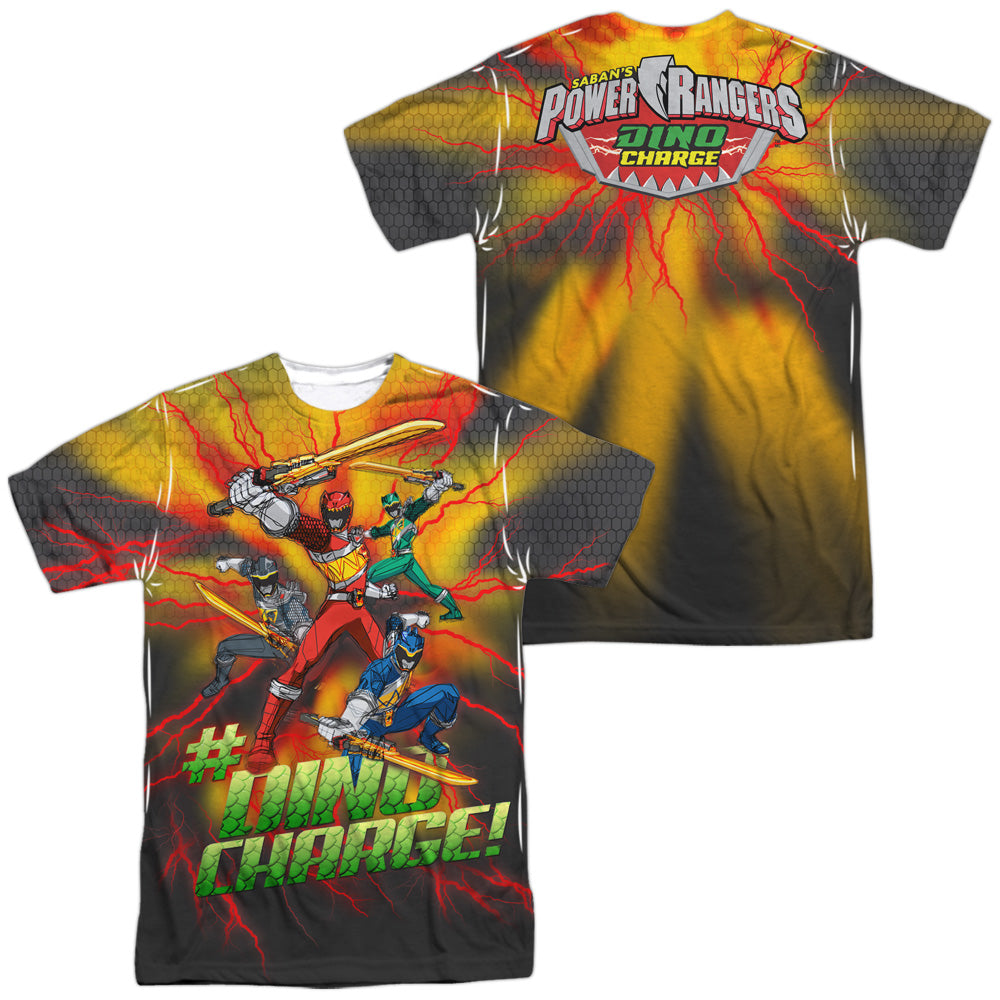 POWER RANGERS DINO CHARGE/HASHTAG (FRONT/BACK PRINT) - S/S ADULT POLY CREW - MULTI
