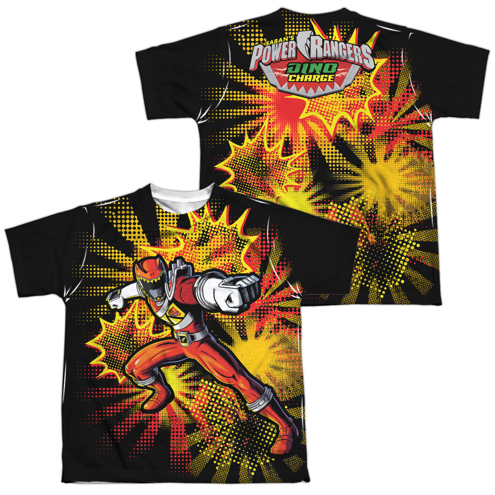POWER RANGERS DINO CHARGE/RED RANGER BURST (FRONT/BACK PRINT) - S/S YOUTH POLY CREW - MULTI