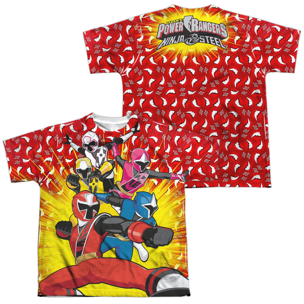 POWER RANGERS NINJA STEEL/GO GO NINJA STEEL (FRONT/BACK PRINT) - S/S YOUTH POLY CREW - MULTI