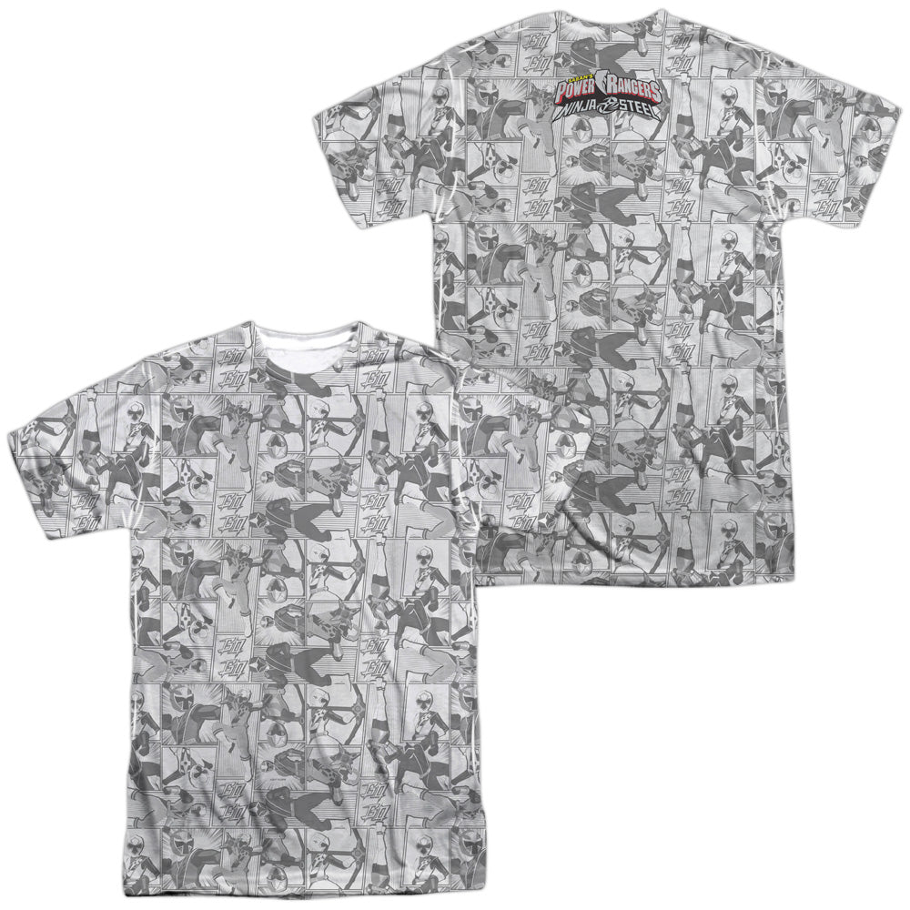 POWER RANGERS NINJA STEEL/HELMETS (FRONT/BACK PRINT) - S/S ADULT POLY CREW - MULTI