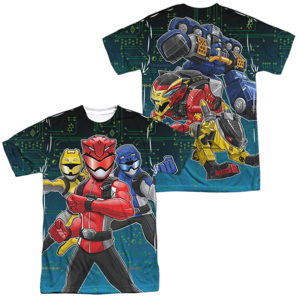 POWER RANGERS BEAST MORPHERS/BATTLE STANCE (FRONT/BACK PRINT) - S/S ADULT POLY CREW - MULTI