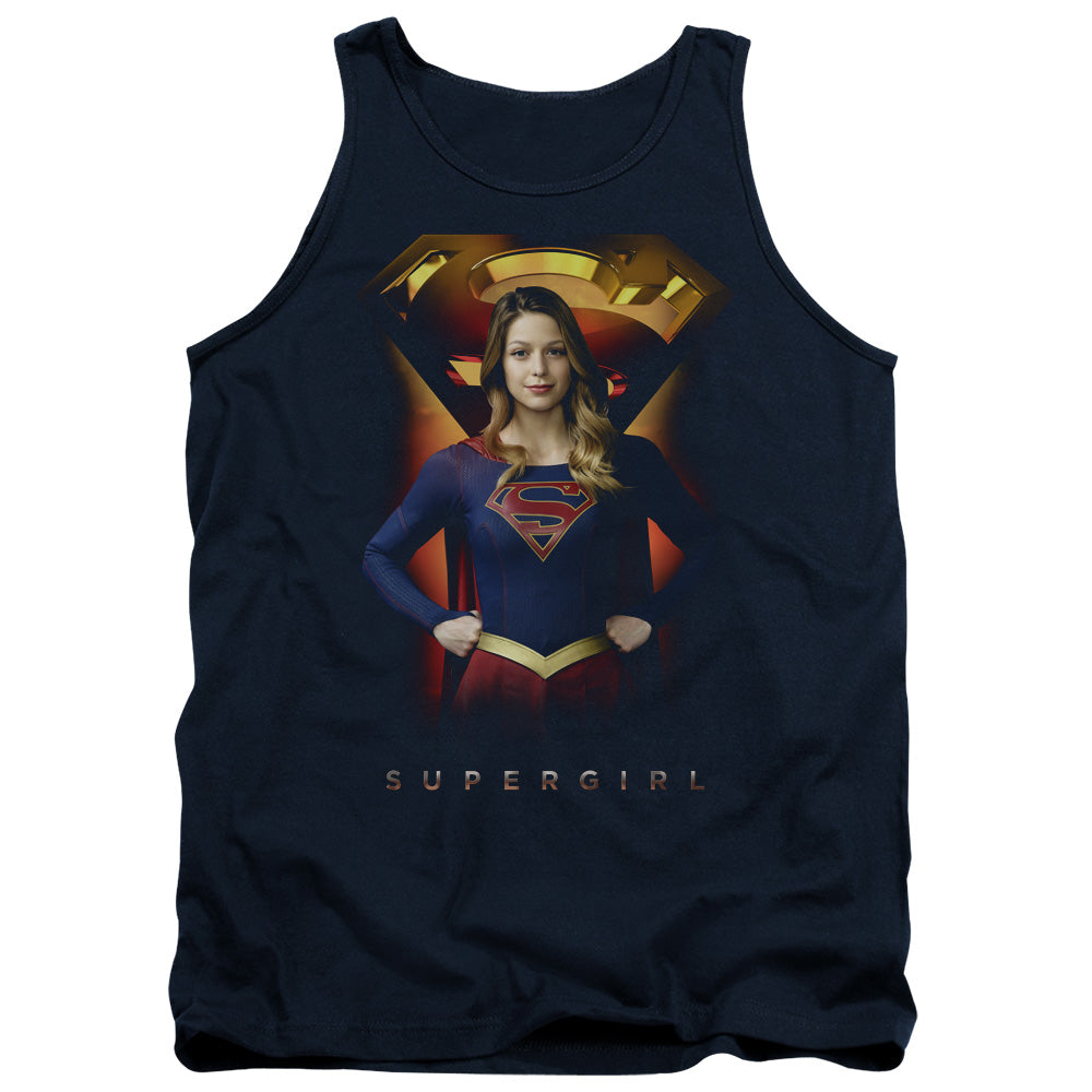 SUPERGIRL/STANDING SYMBOL - ADULT TANK - NAVY