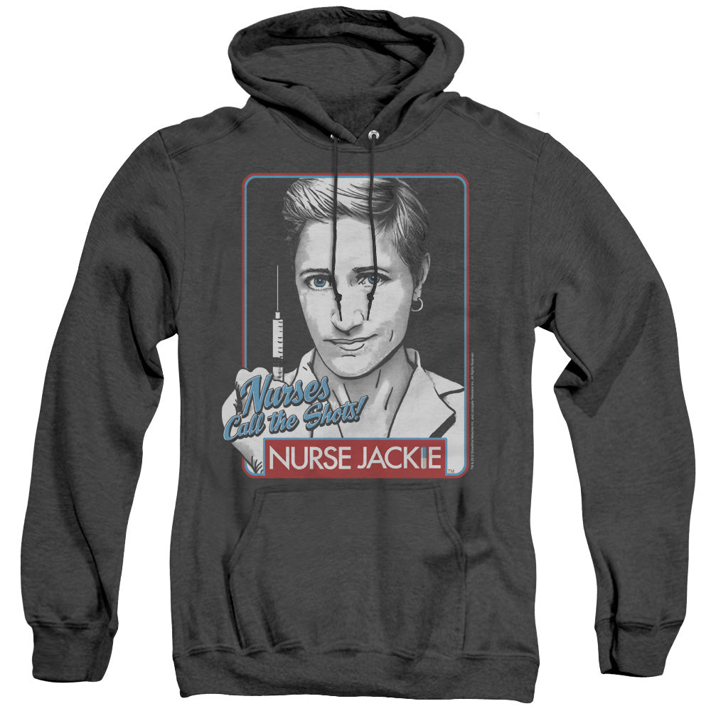 NURSE JACKIE/NURSES CALL THE SHOTS - ADULT HEATHER HOODIE - BLACK