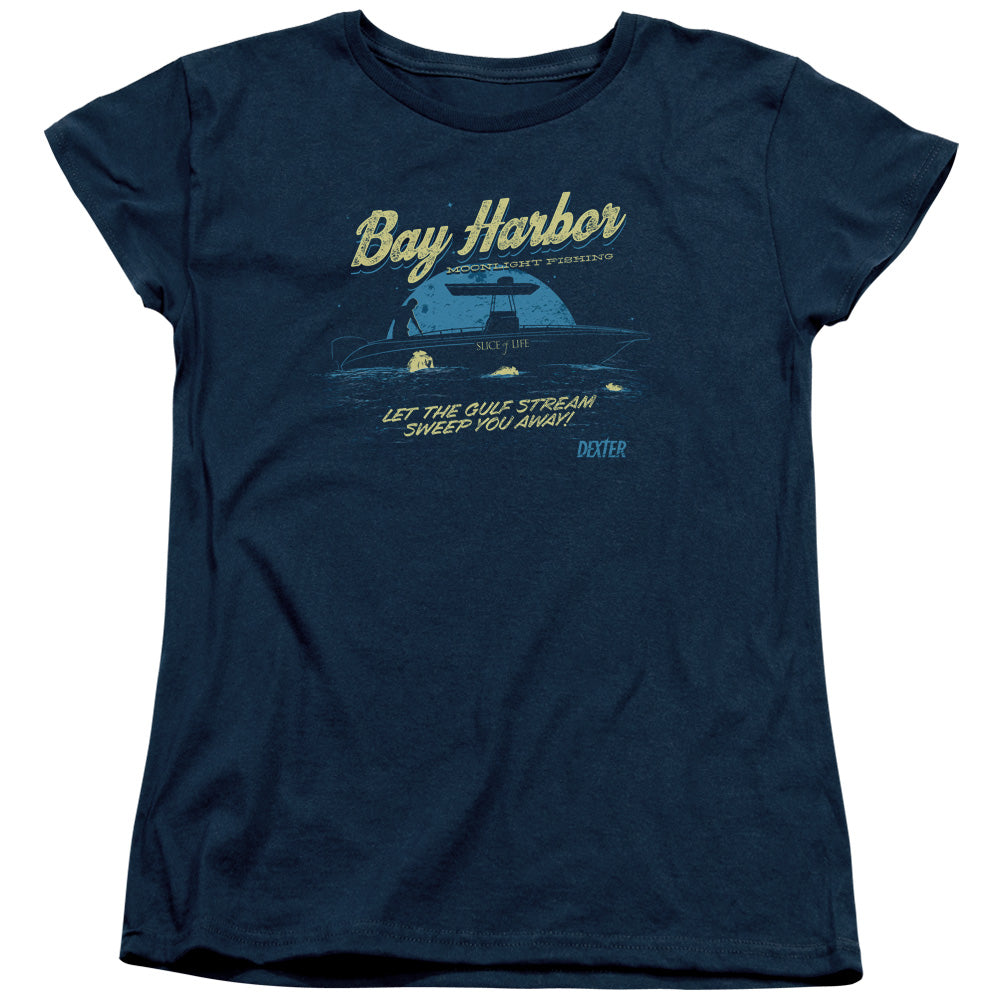 DEXTER/MOONLIGHT FISHING - S/S WOMENS TEE - NAVY