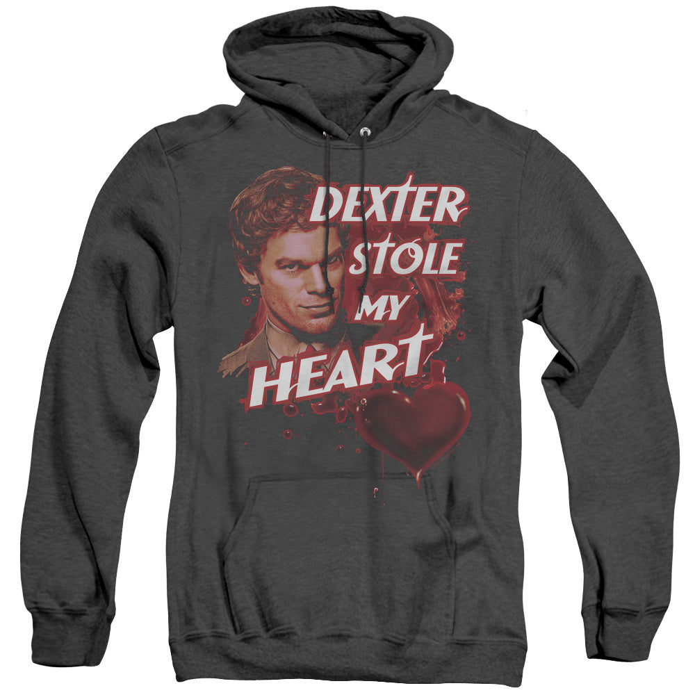 DEXTER/BLOODY HEART - ADULT HEATHER HOODIE - BLACK