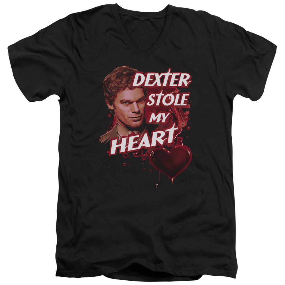 DEXTER/BLOODY HEART - S/S ADULT V-NECK 30/1 - BLACK