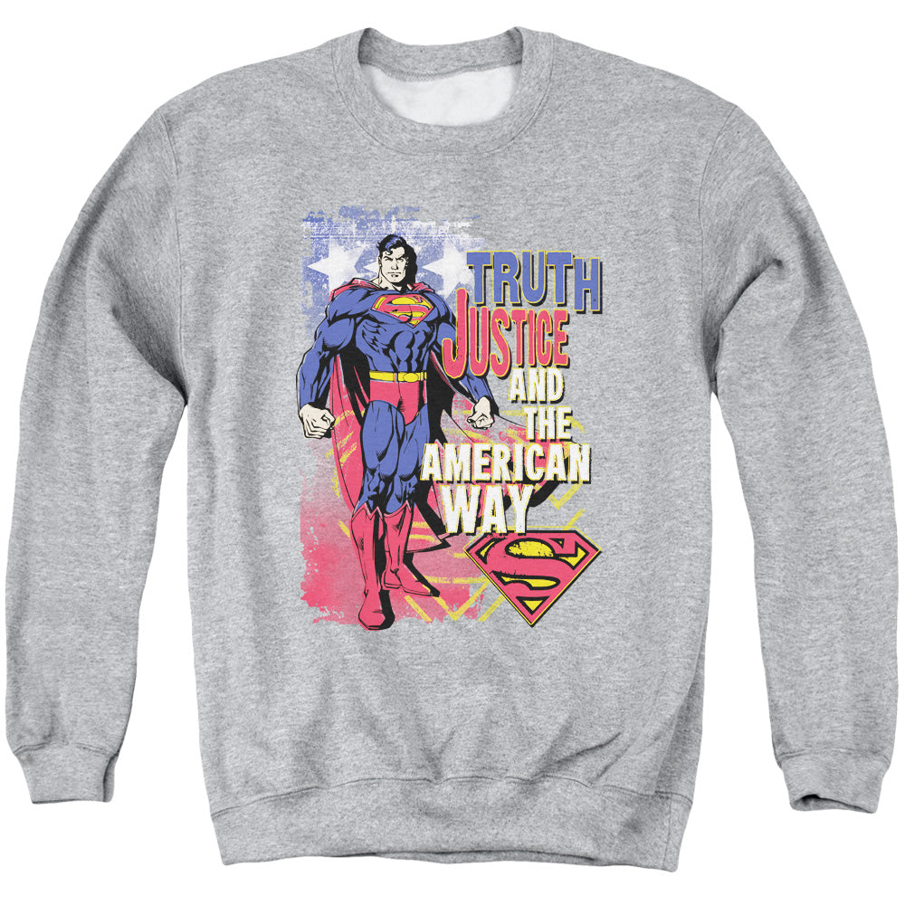 SUPERMAN/TRUTH JUSTICE - ADULT CREWNECK SWEATSHIRT - ATHLETIC HEATHER