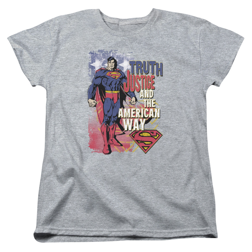 SUPERMAN/TRUTH JUSTICE - S/S WOMENS TEE - ATHLETIC HEATHER