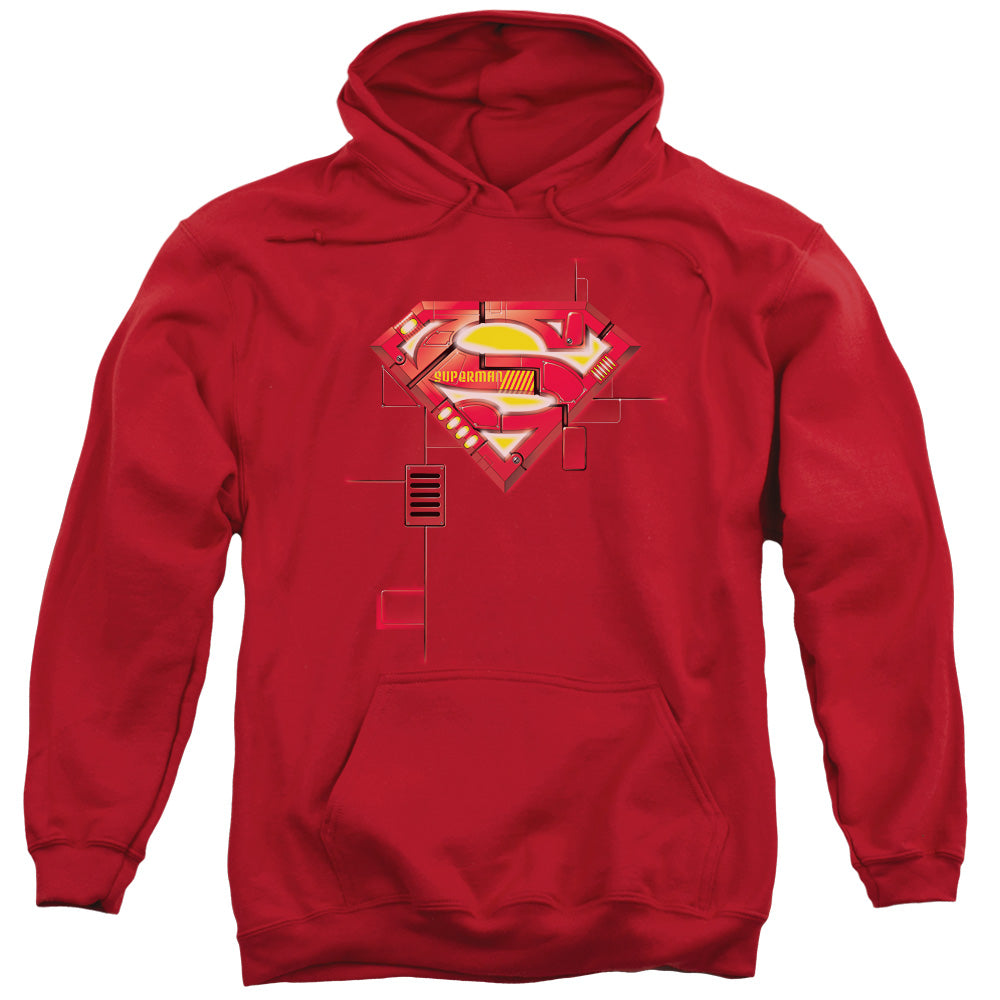 SUPERMAN/SUPER MECH SHIELD - ADULT PULLOVER HOODIE - RED