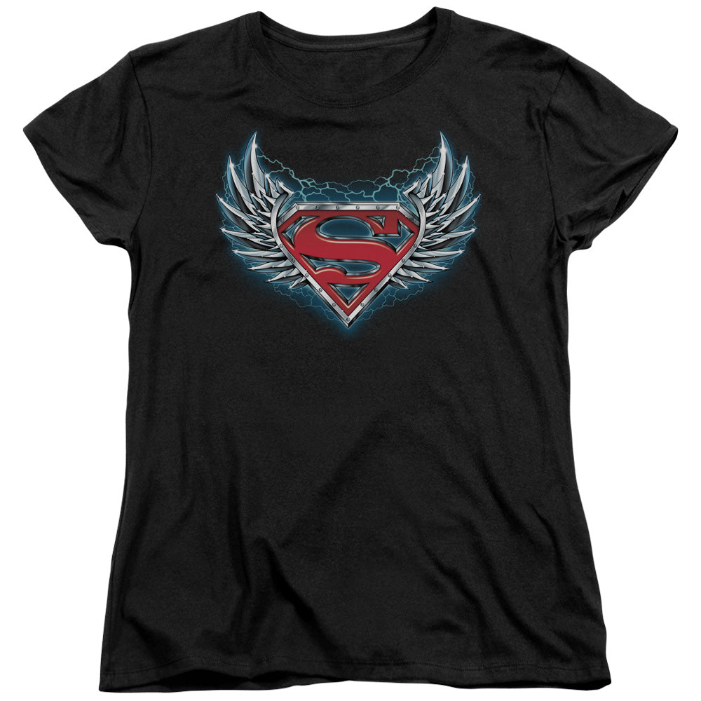 SUPERMAN/STEEL WINGS LOGO - S/S WOMENS TEE - BLACK
