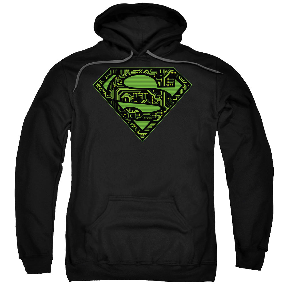 SUPERMAN/CIRCUITS SHIELD - ADULT PULLOVER HOODIE - BLACK