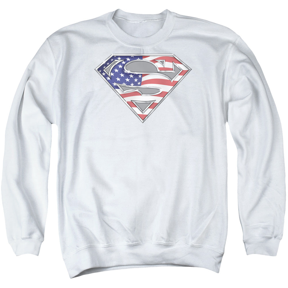 SUPERMAN/ALL AMERICAN SHIELD - ADULT CREWNECK SWEATSHIRT - WHITE