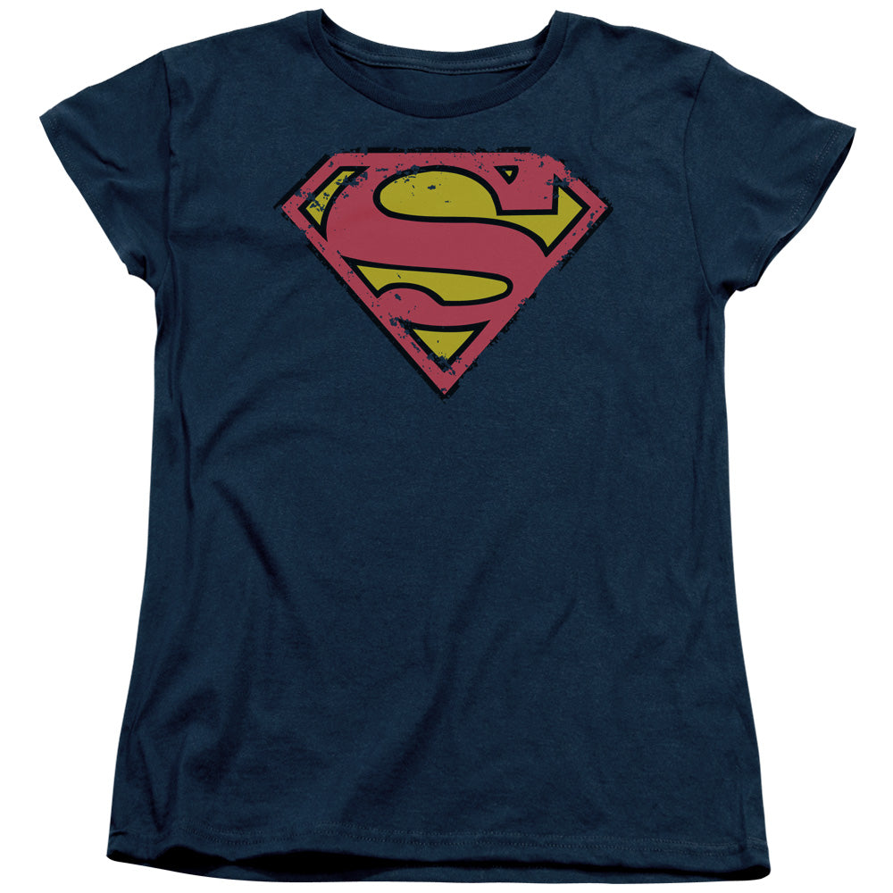 SUPERMAN/DISTRESSED SHIELD - S/S WOMENS TEE - NAVY