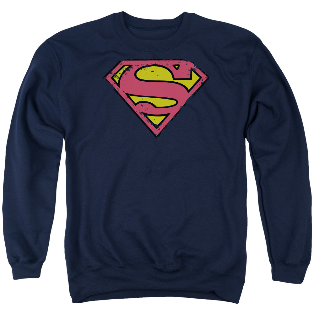 SUPERMAN/DISTRESSED SHIELD - ADULT CREWNECK SWEATSHIRT - NAVY