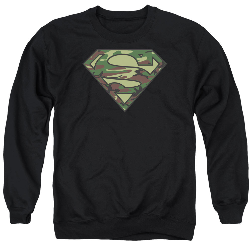 SUPERMAN/CAMO LOGO - ADULT CREWNECK SWEATSHIRT - BLACK