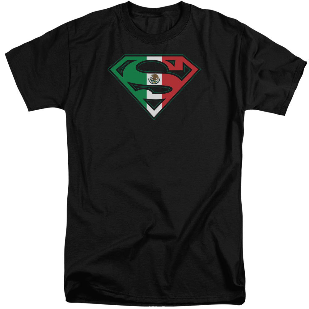 SUPERMAN/MEXICAN FLAG SHIELD - S/S ADULT TALL 18/1 - BLACK