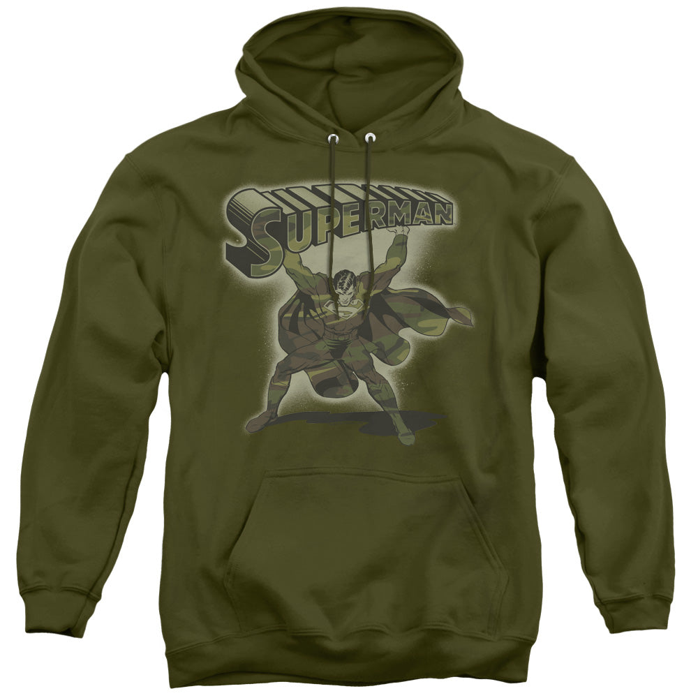 SUPERMAN/CAMO LOGO - ADULT PULLOVER HOODIE - MILITARY GREEN