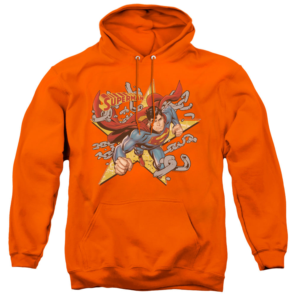 SUPERMAN/STARS AND CHAINS - ADULT PULLOVER HOODIE - ORANGE