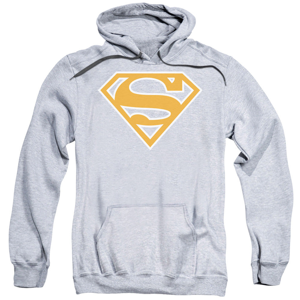 SUPERMAN/BURNT ORANGE&WHITE SHIELD - ADULT PULLOVER HOODIE - ATHLETIC HEATHER